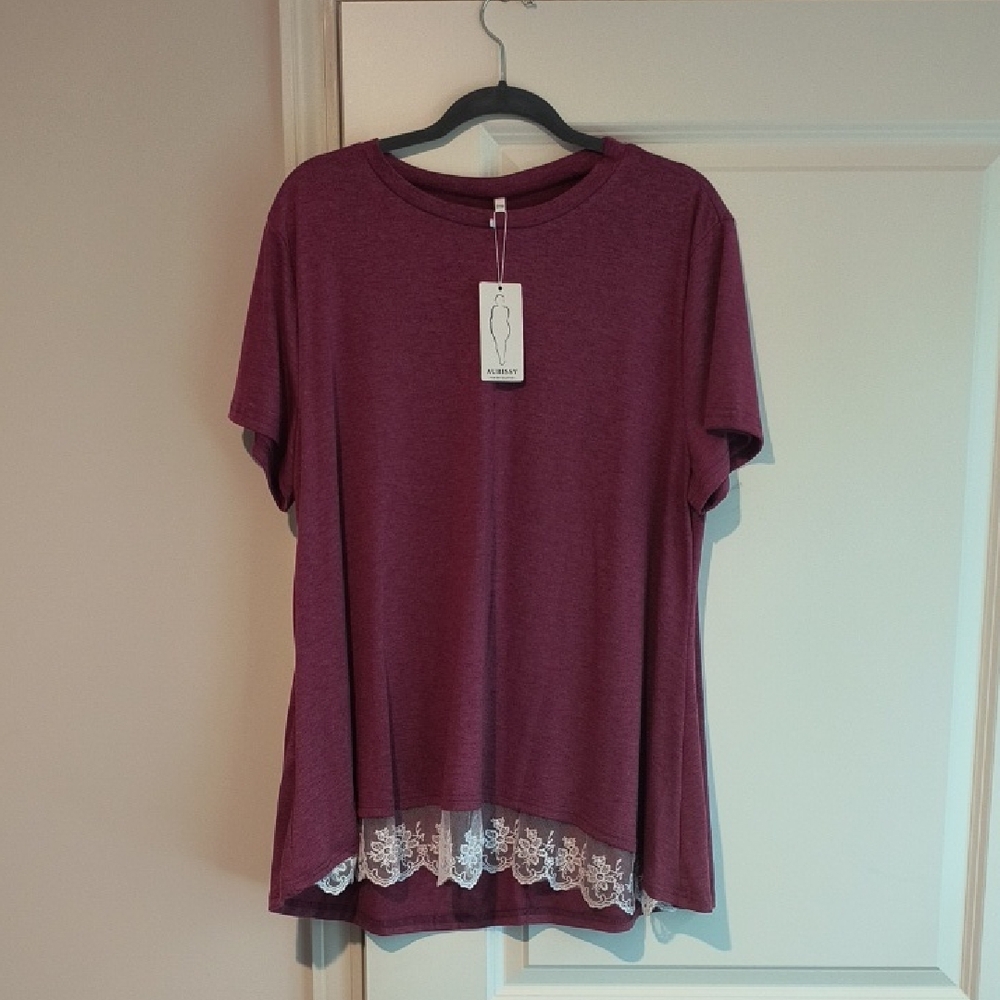 Women's Burgundy Lace Hem Top